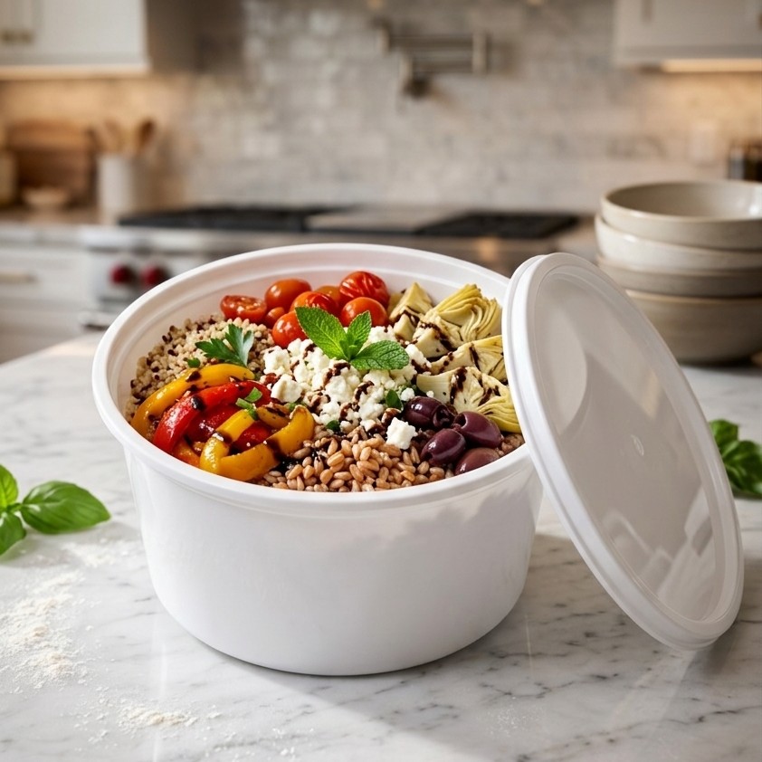 Round Container  400 ML   Milky  + Milky lid 5G