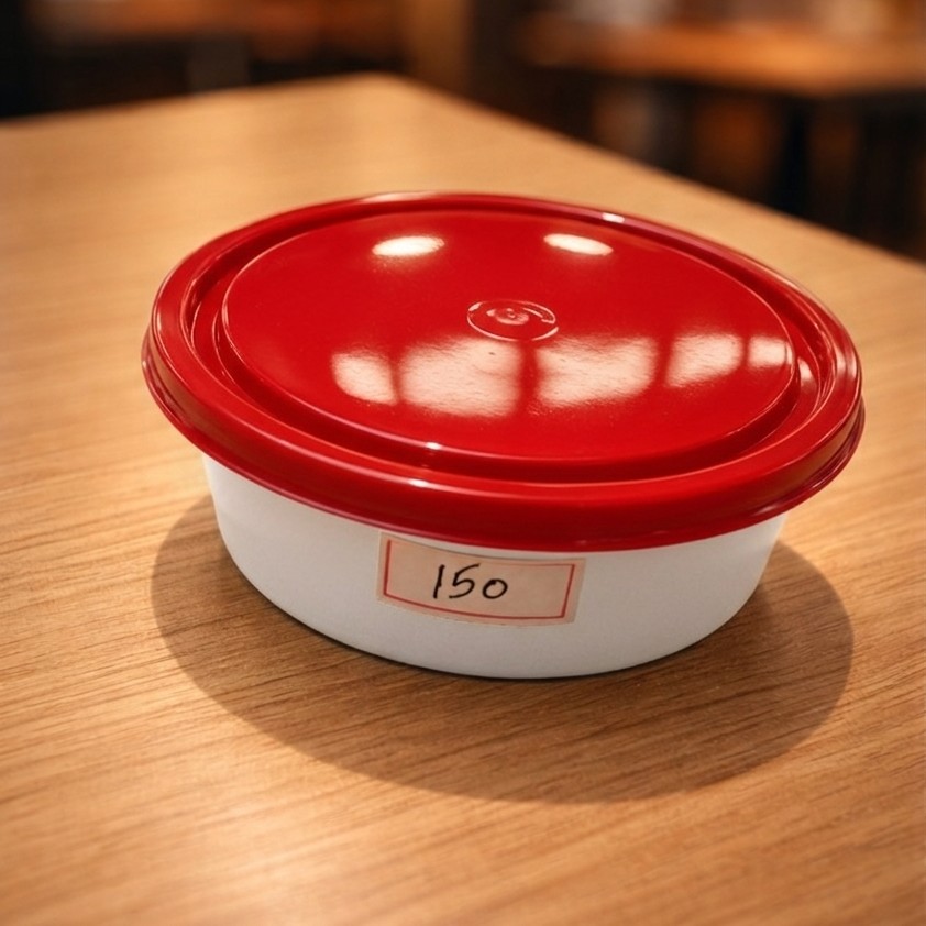 Round Container  150 ML   Milky  + Red lid