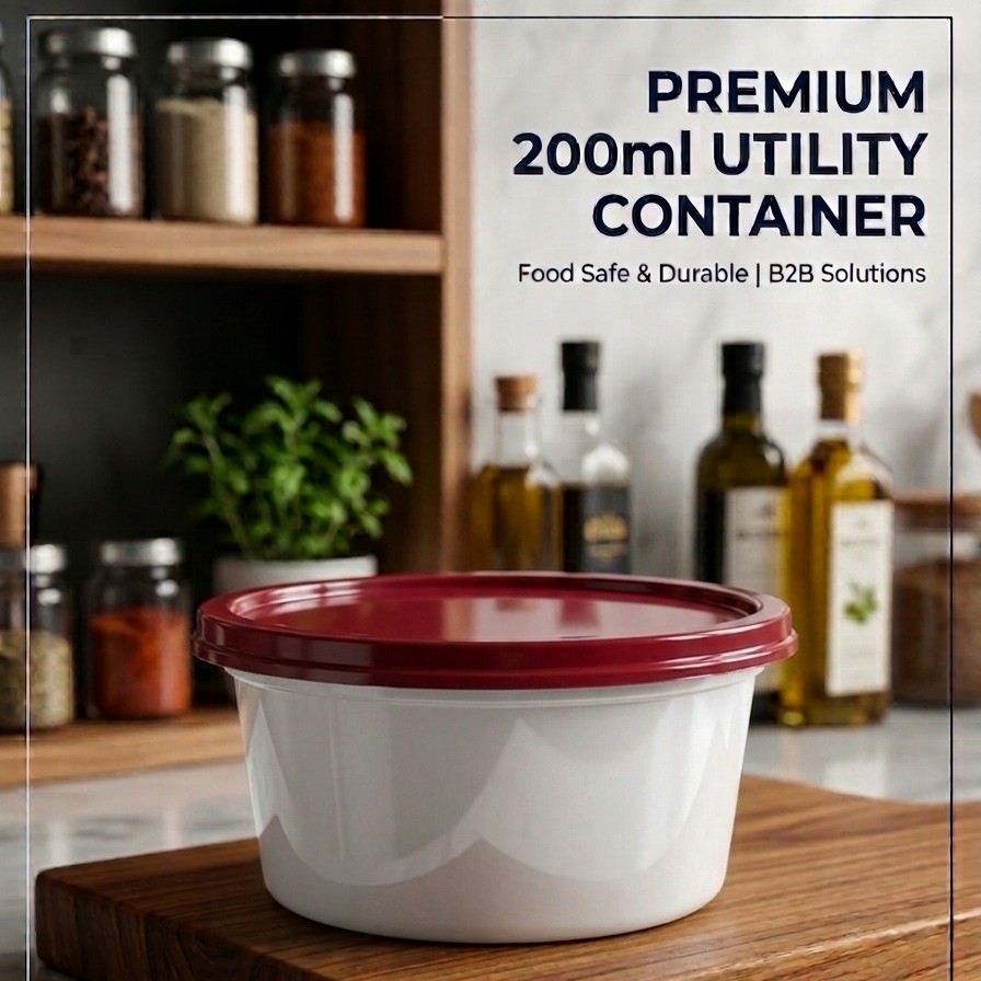 Round Container  200 ML   Milky  + Red lid