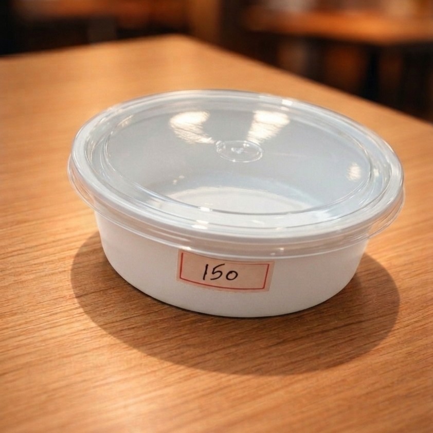Round Container  150 ML   Milky  + Transperent lid