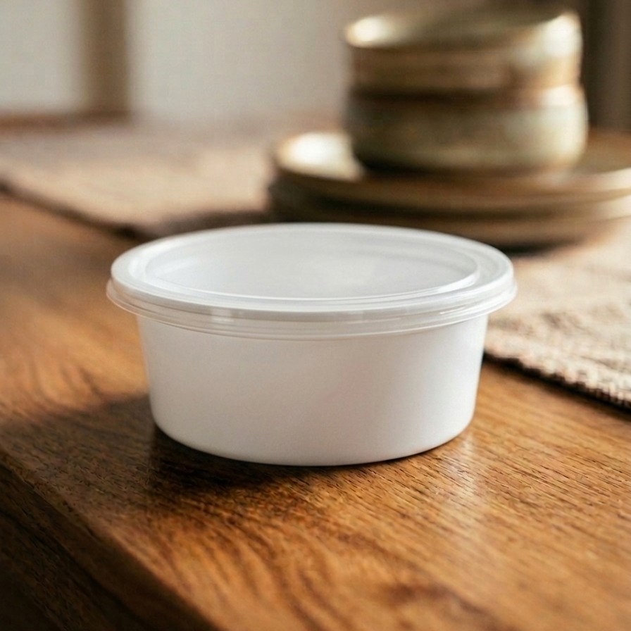 Round Container  250 ML   Milky  + Transperent lid  Flat