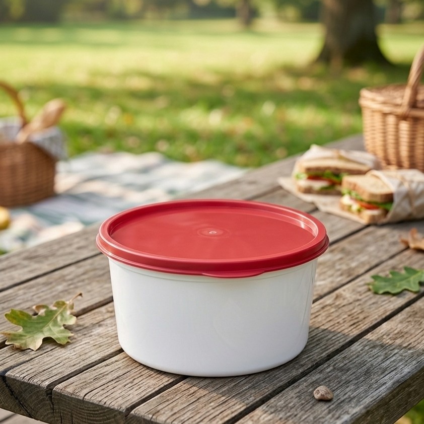 Round Container  400 ML   Milky  + Red lid 5G