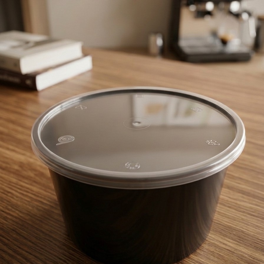 Round Container  1000 ML   Black  + Transperent lid