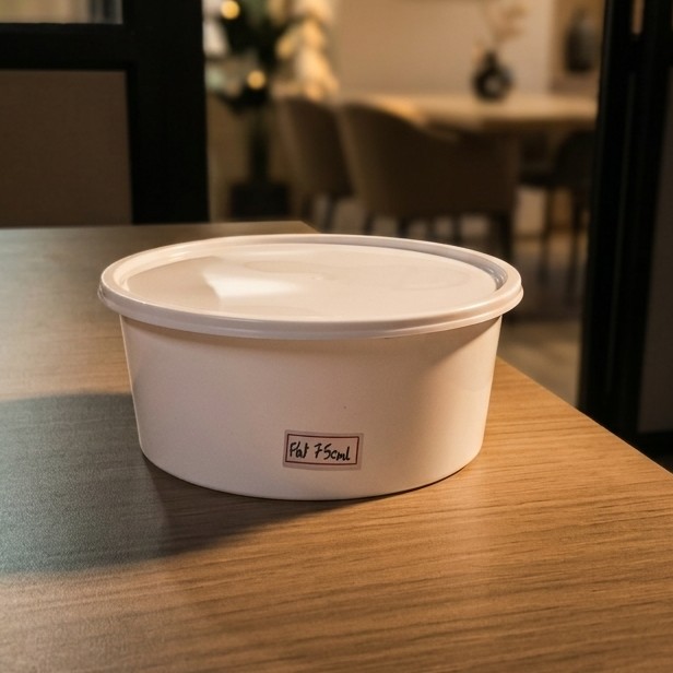 Round Container  750 ML   Milky  + Milky lid Flat